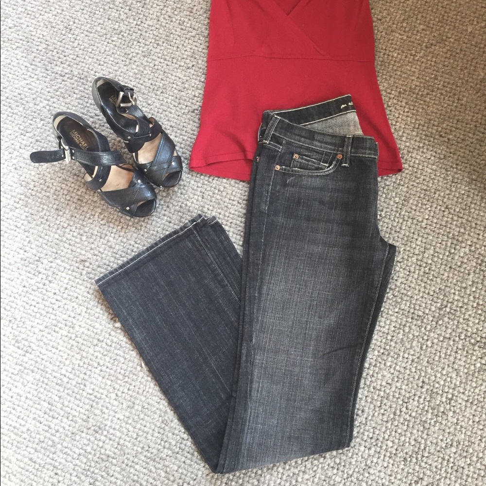 7 for all mankind distressed black bootcut jeans